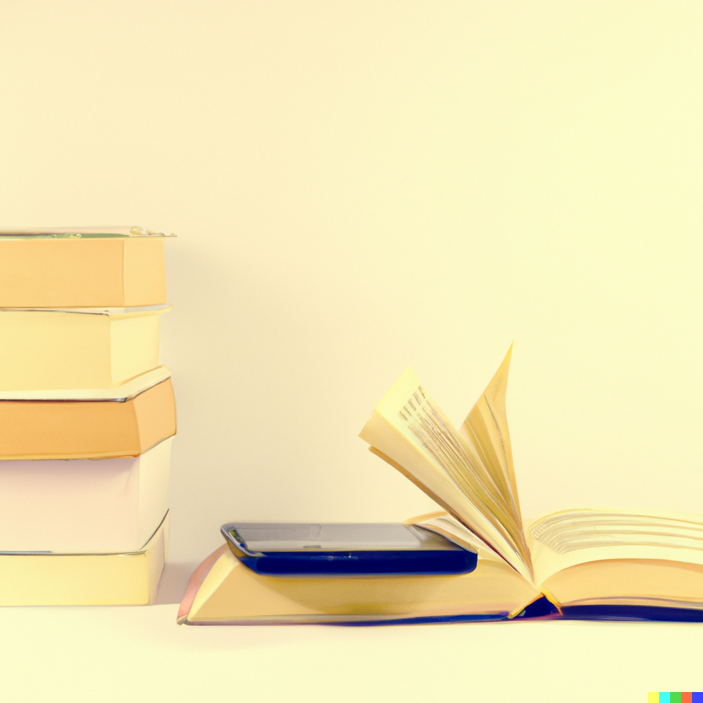 DALL·E 2023-03-23 17.22.13 - picture of books and other learning device on white background, vintage style